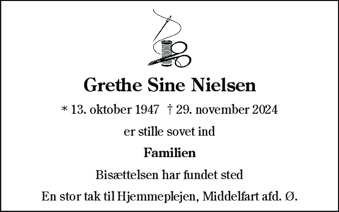Dødsannonce for Grethe Sine Nielsen