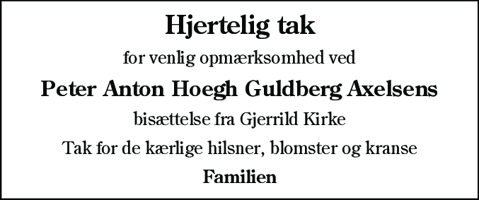 Dødsannonce for Peter Anton Hoegh Guldberg Axelsen