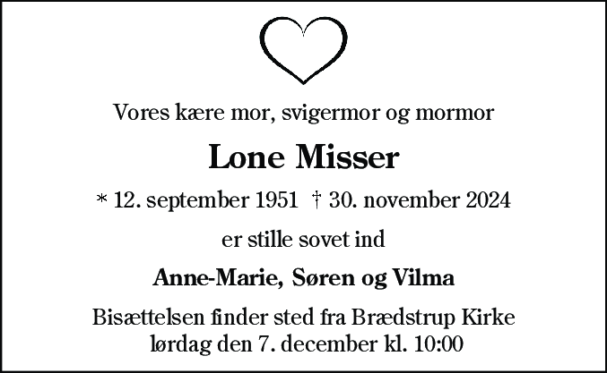 Dødsannonce for Lone Misser