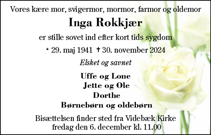 Dødsannonce for Inga Rokkjær
