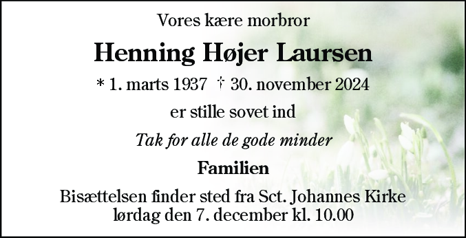 Dødsannonce for Henning Højer Laursen