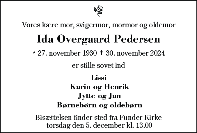 Dødsannonce for Ida Overgaard Pedersen