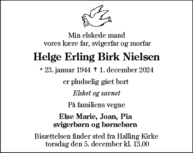 Dødsannonce for Helge Erling Birk Nielsen