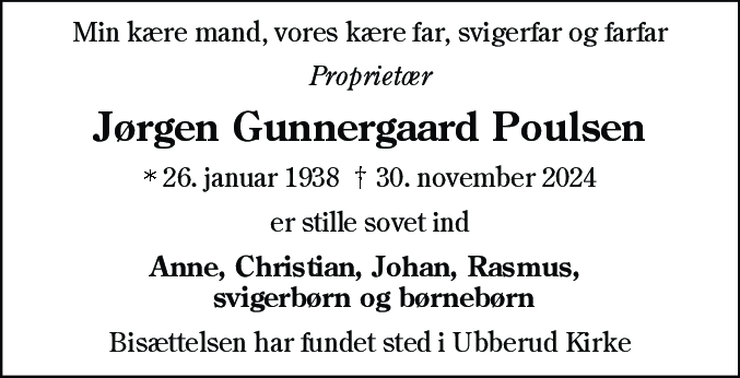 Dødsannonce for Jørgen Gunnergaard Poulsen