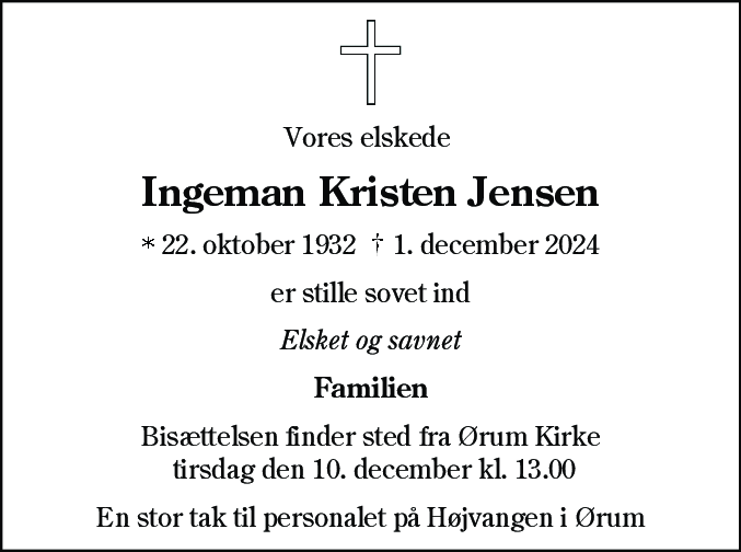 Dødsannonce for Ingeman Kristen Jensen
