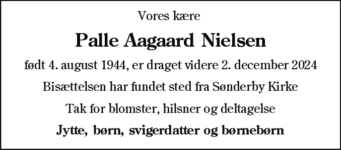 Dødsannonce for Palle Aagaard Nielsen