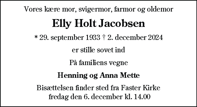 Dødsannonce for Elly Holt
