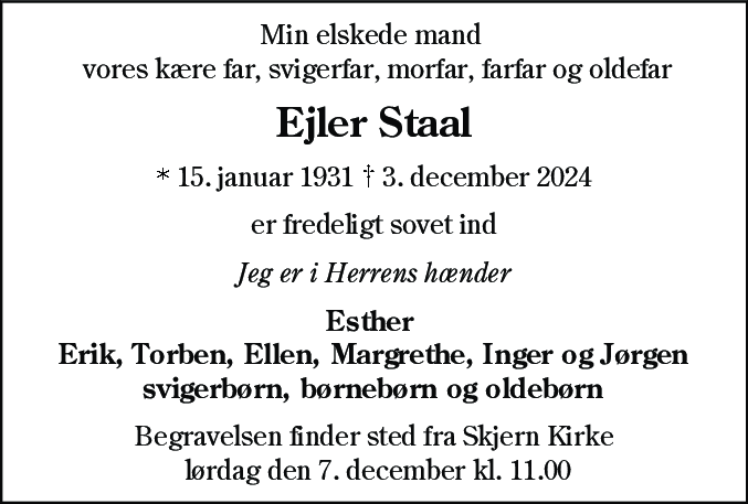 Dødsannonce for Ejler Staal