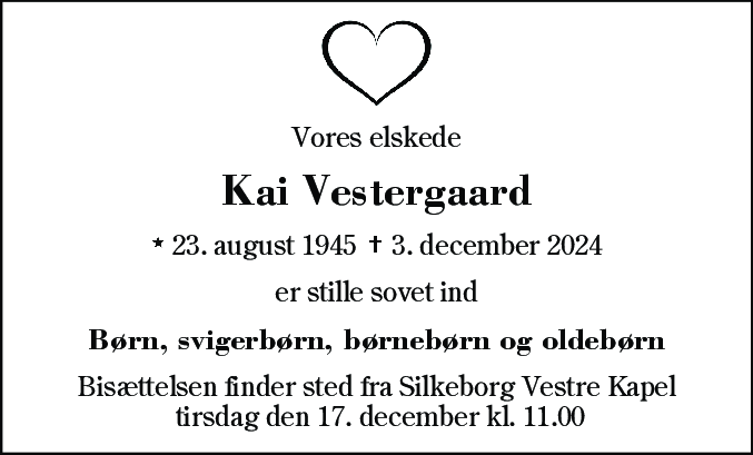 Dødsannonce for Kai Vestergaard