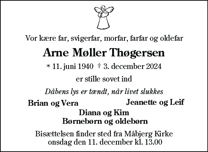 Dødsannonce for Arne Møller Thøgersen