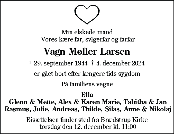 Dødsannonce for Vagn Møller Larsen