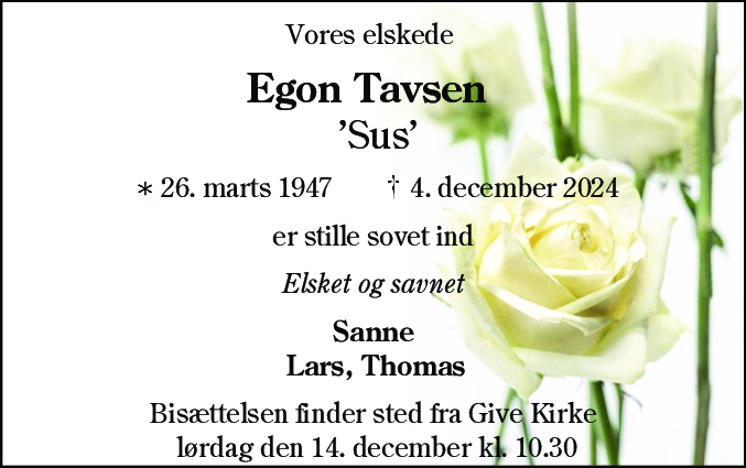 Dødsannonce for Egon Tavsen Hansen