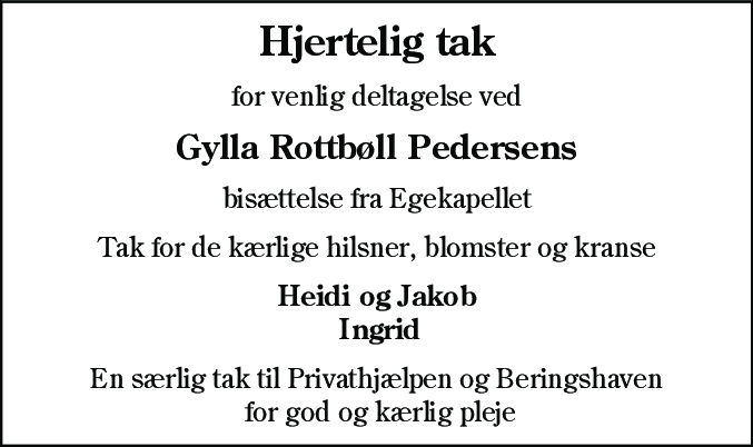 Dødsannonce for Gylla Rottbøll Pedersen