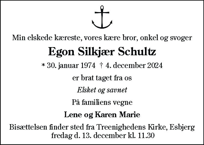 Dødsannonce for Egon Silkjær Schultz