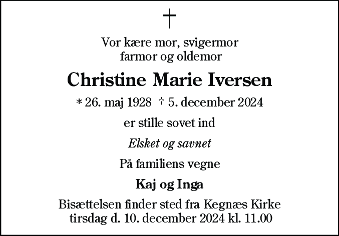 Dødsannonce for Christine Marie Iversen