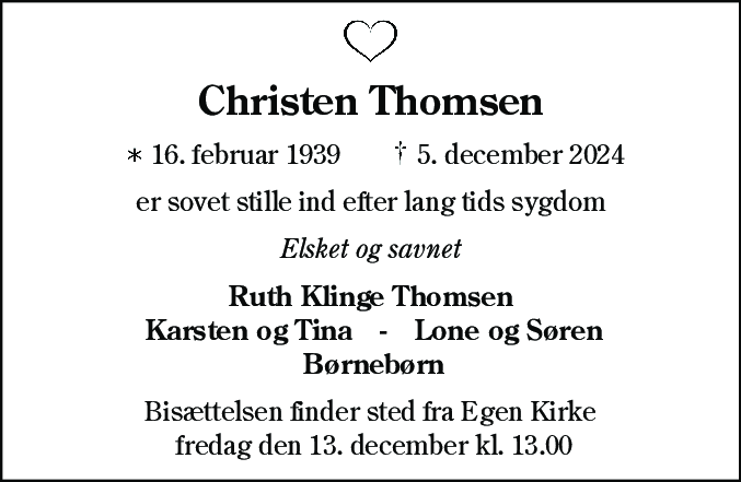Dødsannonce for Christen Thomsen