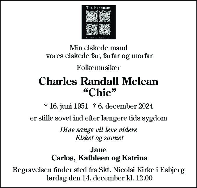 Dødsannonce for Charles Randall Mc Lean