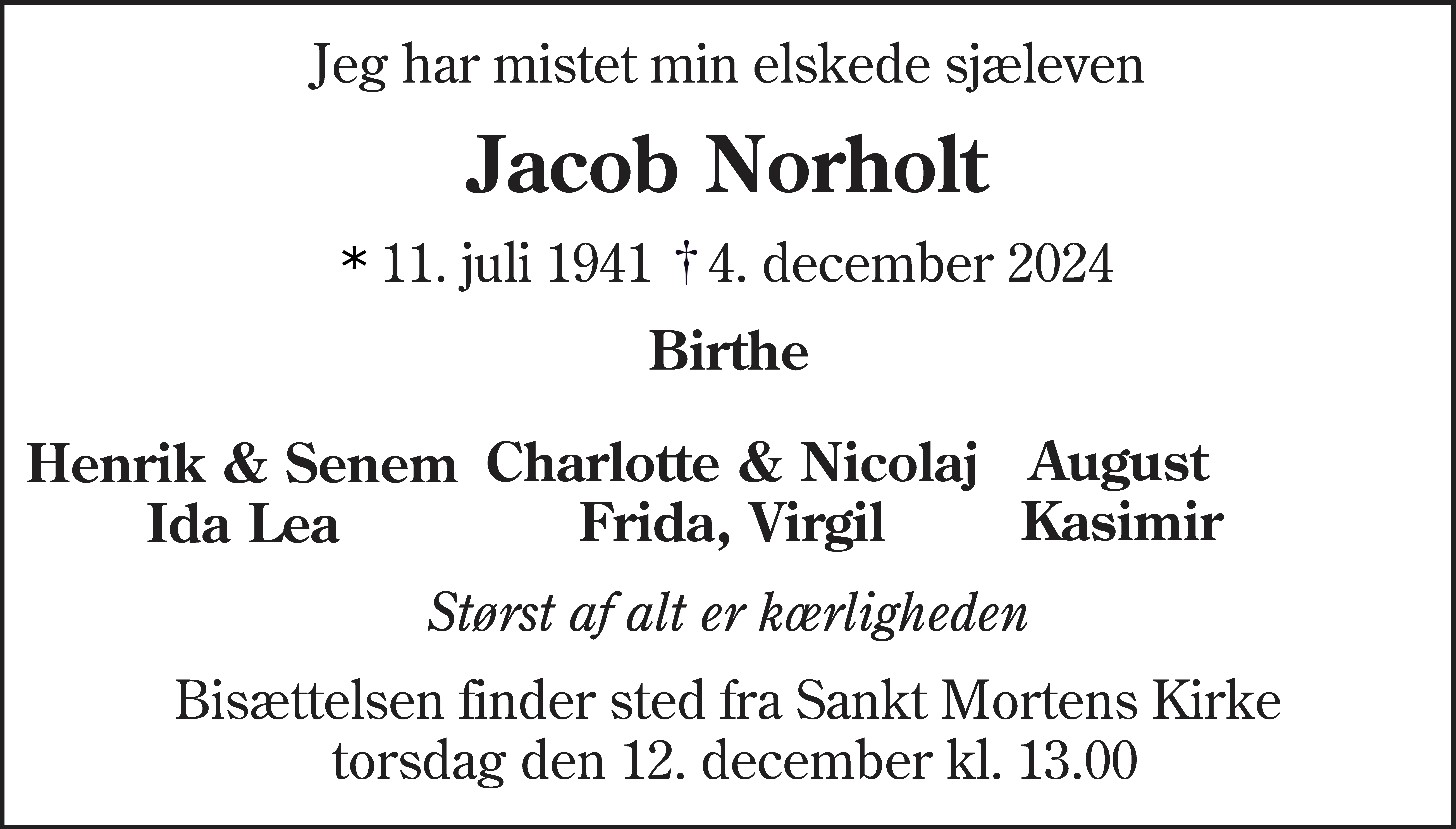 Dødsannonce for Jacob Norholt