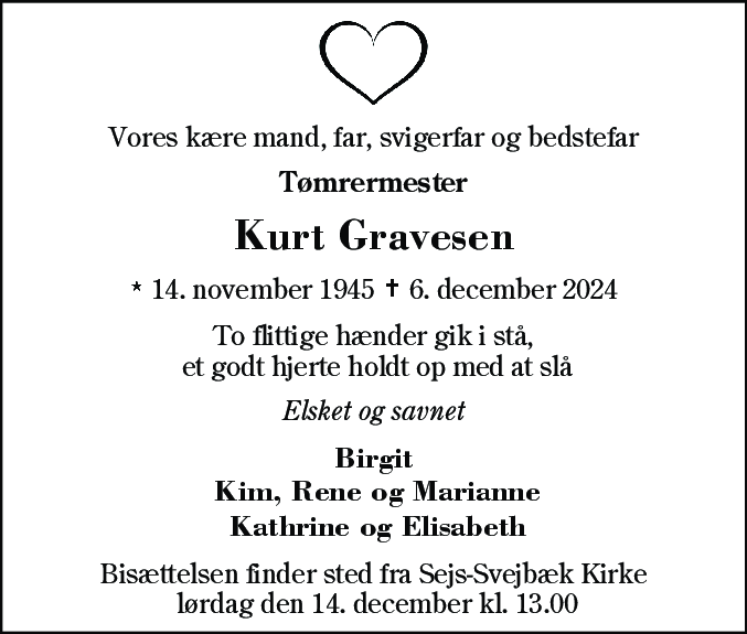 Dødsannonce for Kurt Aksel Leo Gravesen
