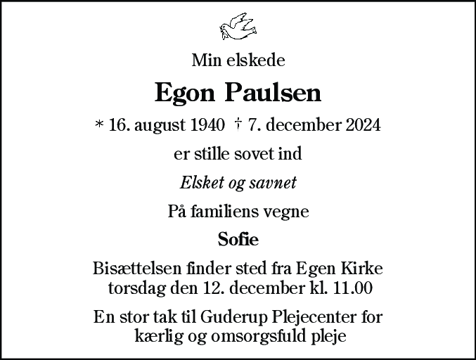 Dødsannonce for Egon Paulsen