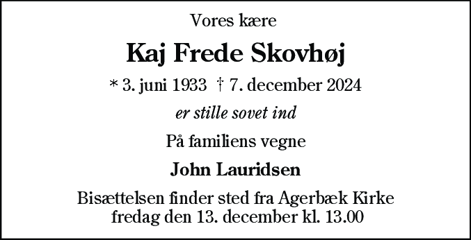 Dødsannonce for Kaj Frede Skovhøj