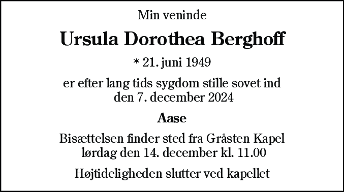 Dødsannonce for Ursula Dorothea Berghoff