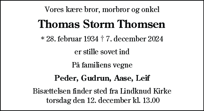 Dødsannonce for Thomas Storm Thomsen