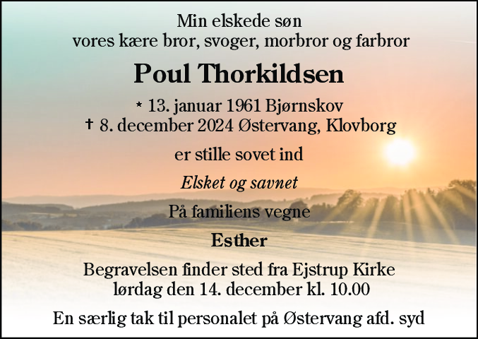 Dødsannonce for Poul Thorkildsen