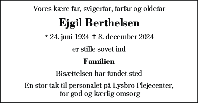 Dødsannonce for Ejgil Berthelsen