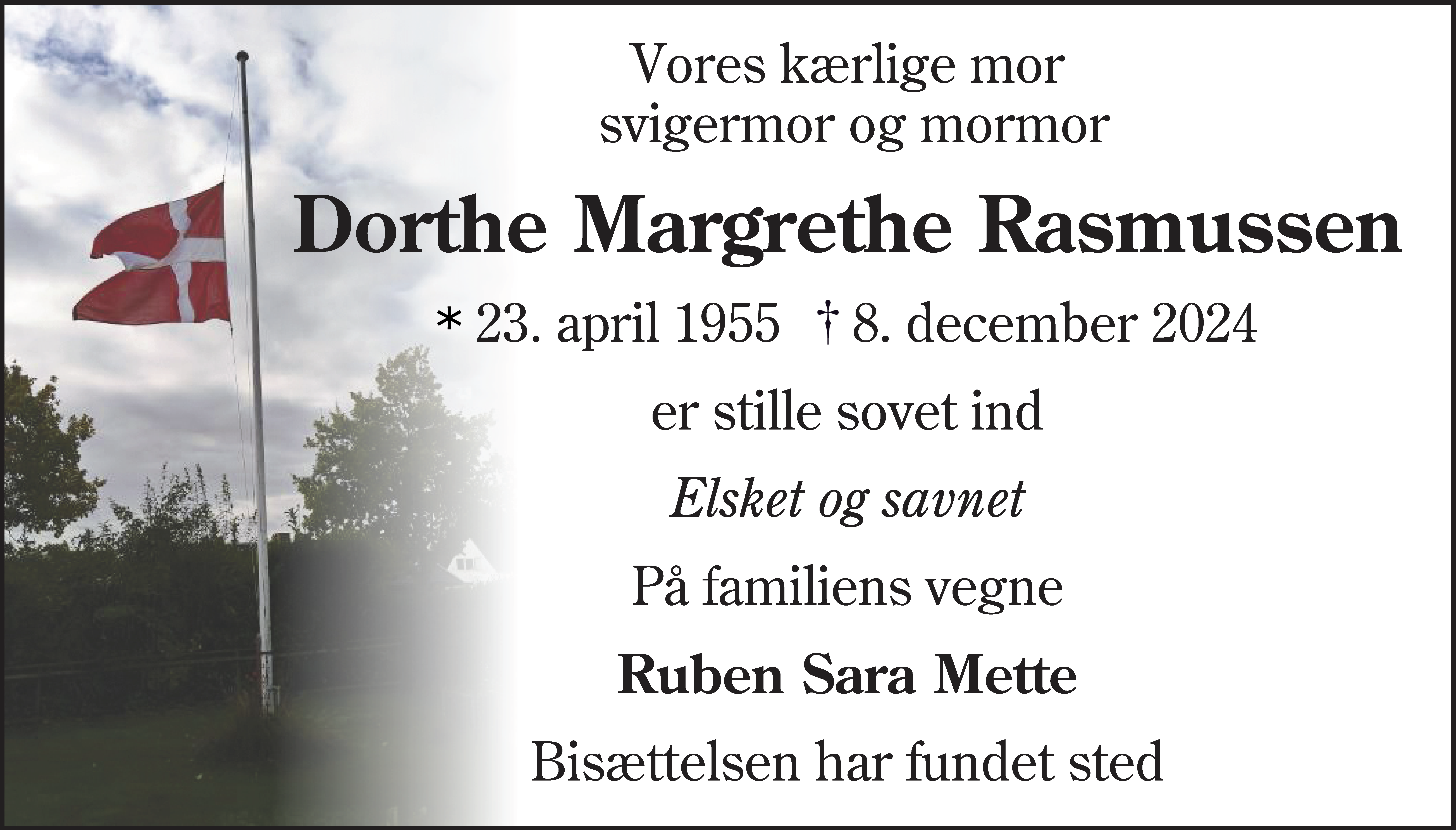 Dødsannonce for Dorthe Margrethe Rasmussen
