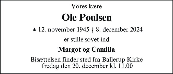 Dødsannonce for Ole Poulsen