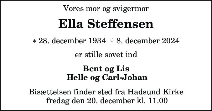 Dødsannonce for Ella Korsgaard Steffensen