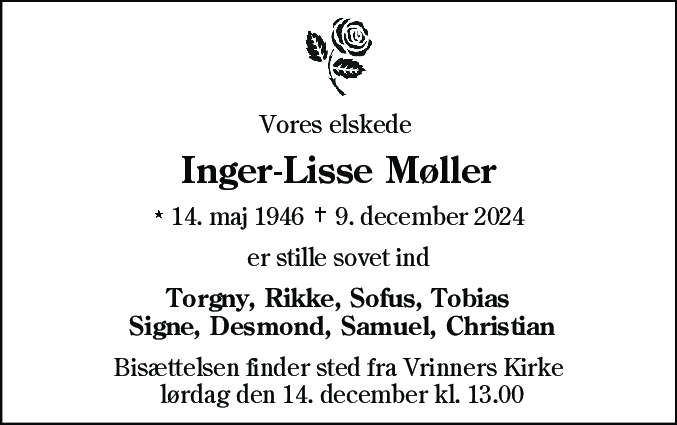 Dødsannonce for Inger-Lisse Møller