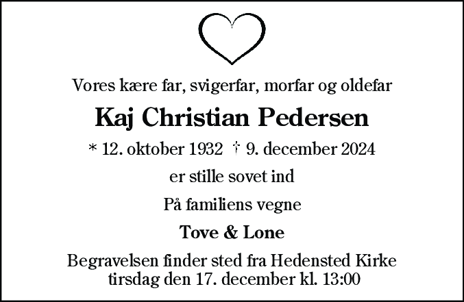 Dødsannonce for Kaj Christian Pedersen
