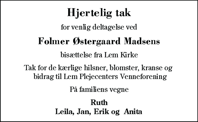 Dødsannonce for Folmer Østergaard Madsen