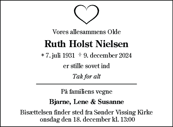 Dødsannonce for Ruth Nielsen