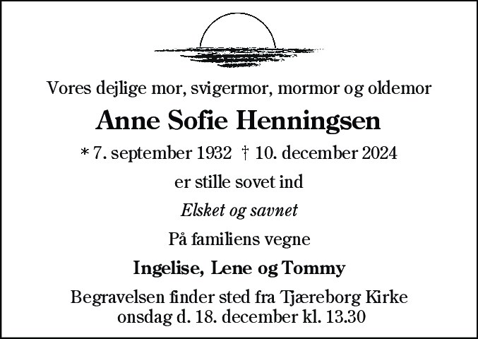 Dødsannonce for Anne Sofie Henningsen