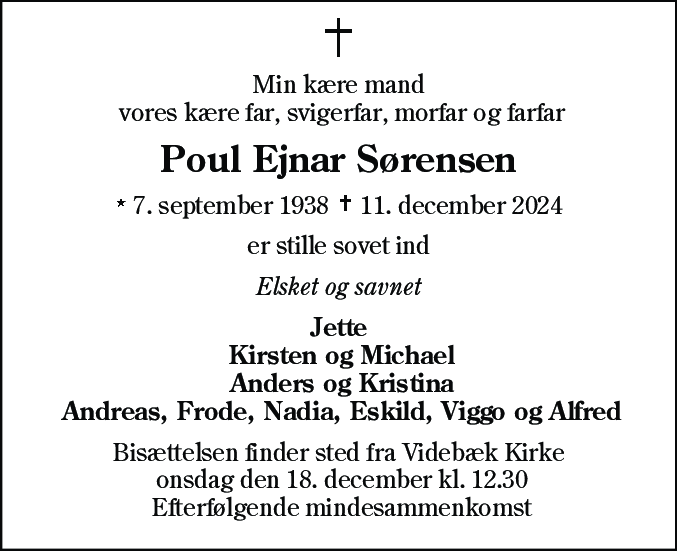 Dødsannonce for Poul Ejnar Sørensen