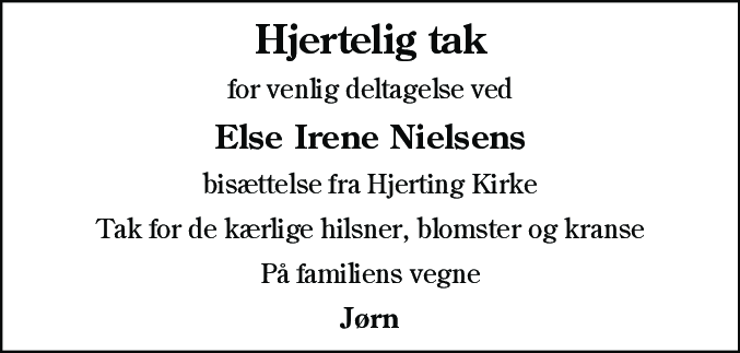 Dødsannonce for Else Irene Nielsen