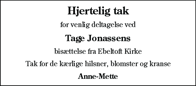 Dødsannonce for Tage Jonassen