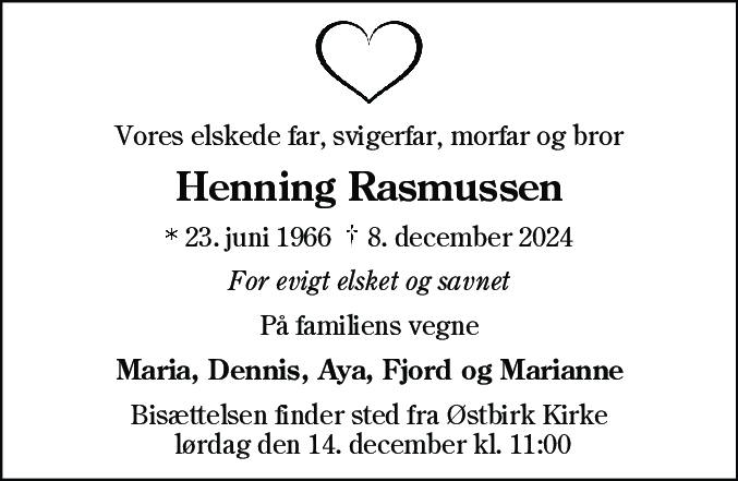 Dødsannonce for Henning Rasmussen