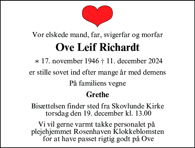 Dødsannonce for Ove Leif Richardt