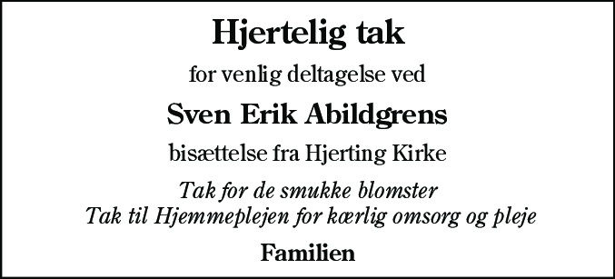 Dødsannonce for Sven Erik Abildgren