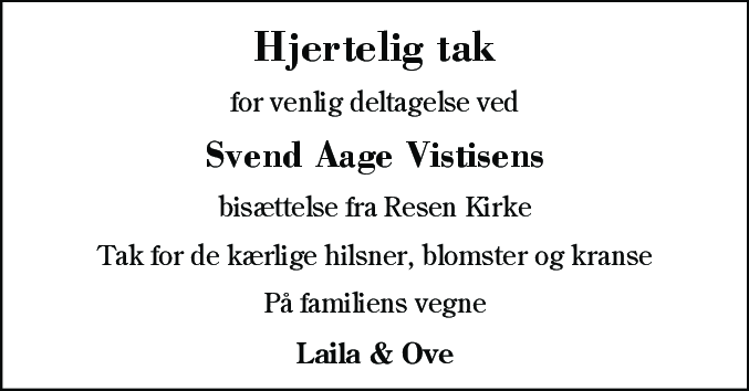 Dødsannonce for Svend Aage Vistisen