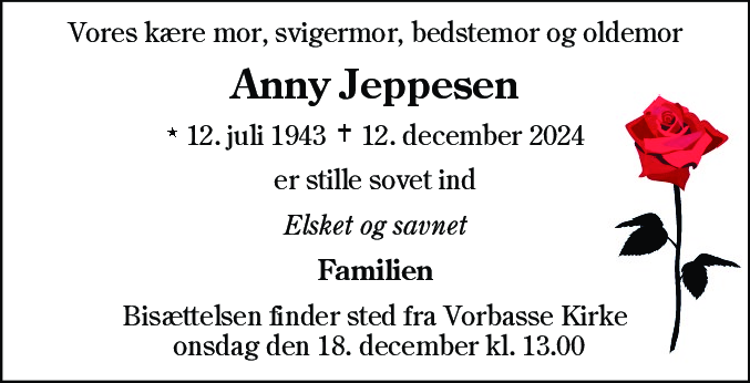 Dødsannonce for Anny Jeppesen