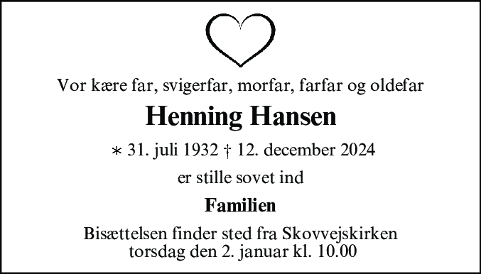 Dødsannonce for Henning Hansen