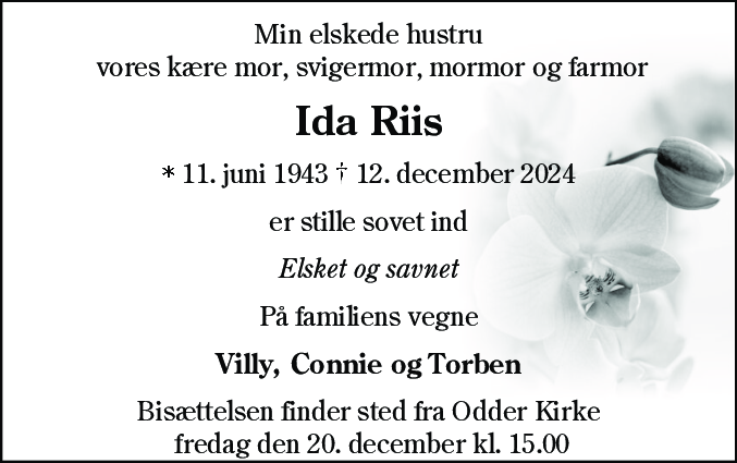 Dødsannonce for Ida Riis