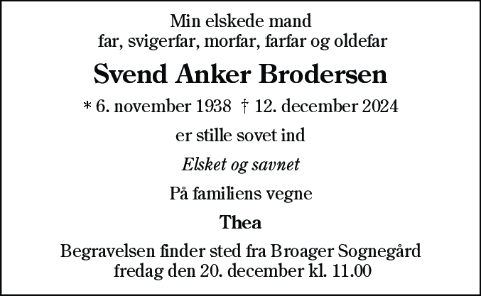 Dødsannonce for Svend Anker Brodersen