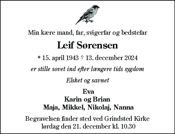 Dødsannonce for Leif Sørensen