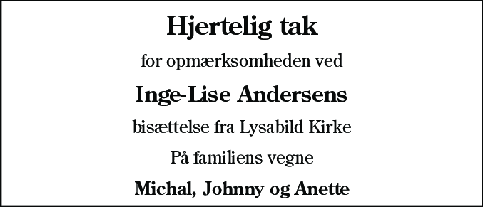 Dødsannonce for Inge-Lise Møller Andersen